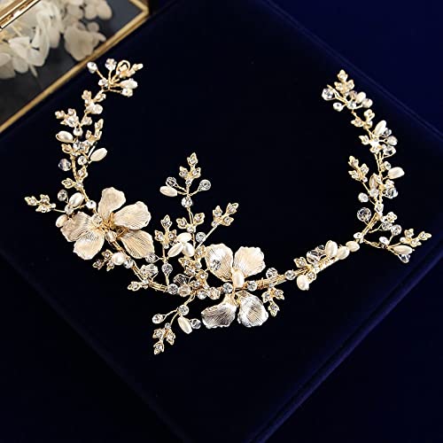 Diamant Tiara Vintage handgemachte Perlen Bräute Haarbänder Retro Blume weiche Stirnbänder Braut Kristall Haarschmuck
