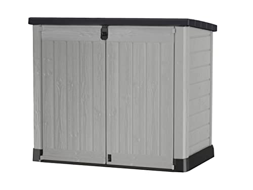 Keter Store it Out Pro Mülltonnenbox mit Gasdruckfeder, wetterfest, abschließbar, grau/schwarz, 1.200 L, 145,5 x 82 x 123cm, passend für 2x240l Abfalltonnen