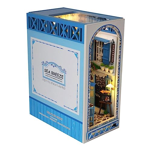 Wooden Book Nook Shelf Insert Miniature Building Kits Breeze Casa Bookshelf Birthday Bookend Gifts Adults Assembly