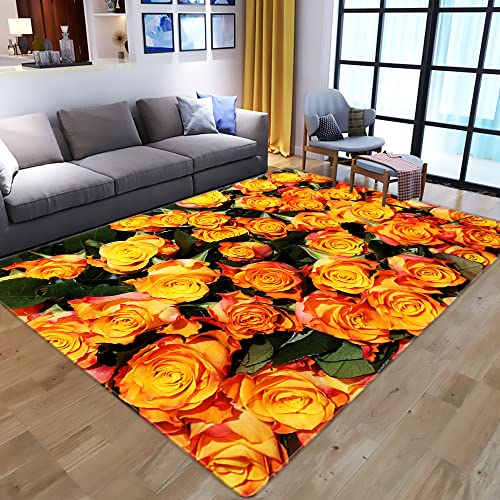 KnorRs 3D Rosen-Blumen Muster Teppich Wohnzimmer Groß 140x200 cm, Rot Rosen-Bodenmatte, Dekorativer Teppich Für Mädchen Schlafzimmer (A4,80x120 cm)