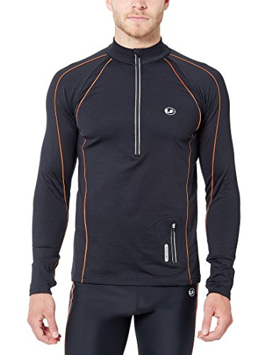 Ultrasport Herren Jimi windabweisendes angerautes Fleece Laufshirt mit Reflektoren und Quick-Dry-Funktion, Schwarz/Neon Orange, XL