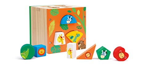 Sevi 88054 Wood Eco Smart Holz Sortierspiel 15-teilig, Nachhaltiger Motorik-Würfel zum Farben, Formen und Tiere Lernen, Hochwertiges Steckspielzeug für Kinder ab 12 Monate, ca. 15 x 15 x 15 cm, Bunt