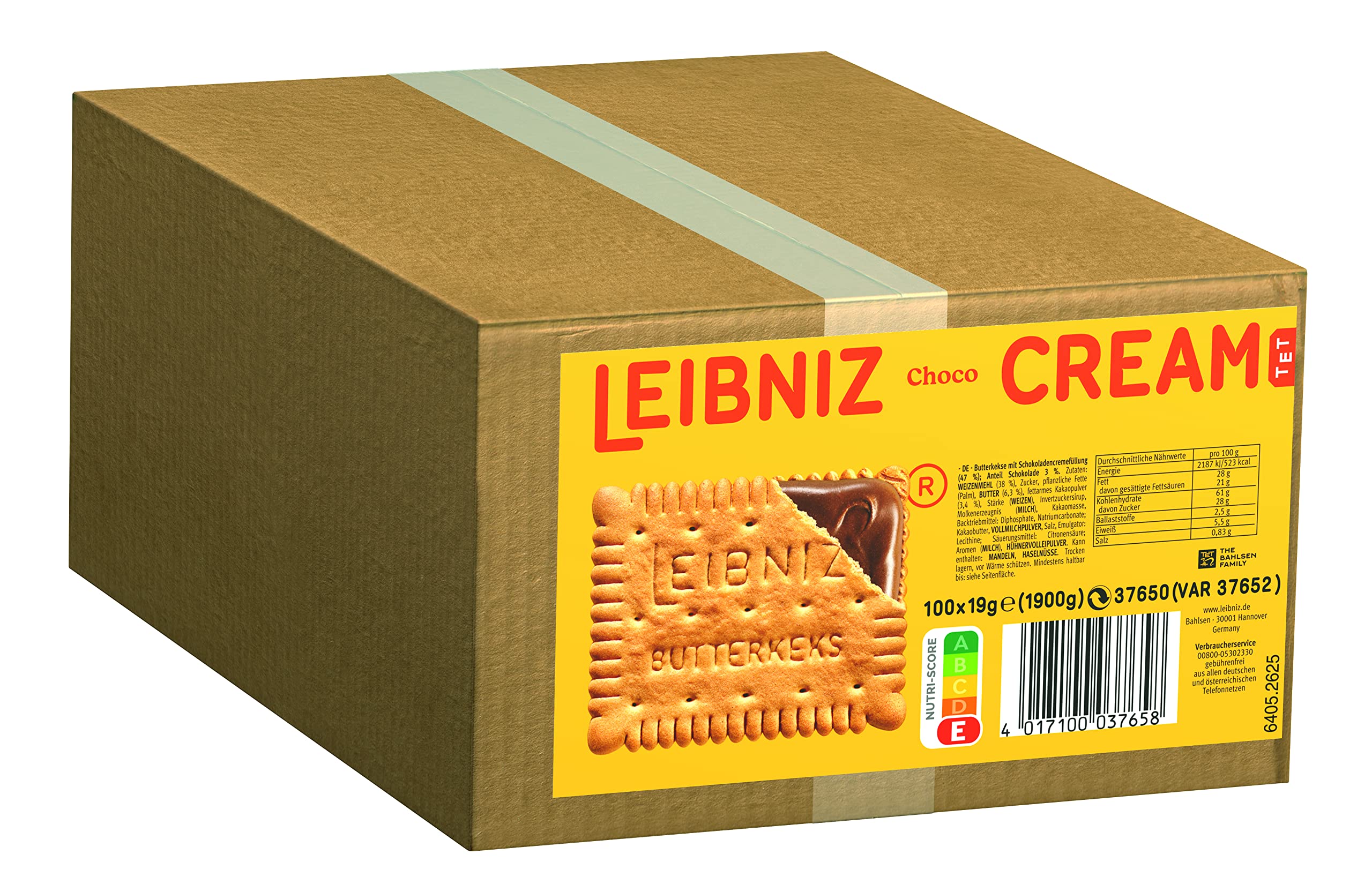 LEIBNIZ Cream Choco - Großpackung - 2 Butterkekse mit Schoko-Cremefüllung (100 x 19g)