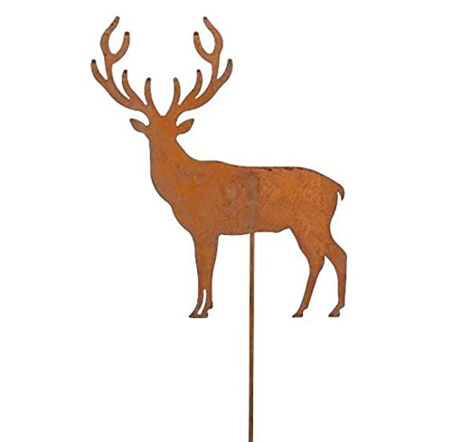Edelrost Gartenstecker Hirsch stehend auf Stab groß - Höhe 120 cm