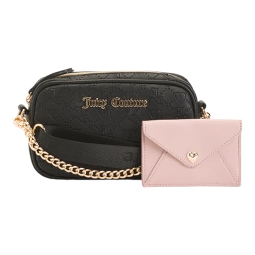 Juicy Couture 3-teiliges Kamera-Crossbody-Tasche für Damen, Geschenk-Set, Lakritze/Hellrosa, Einheitsgröße