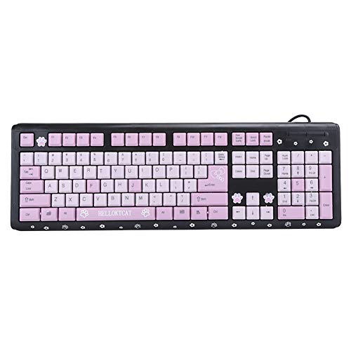 Goshyda Kabelgebundene Tastatur, ultradünne, niedliche, verstellbare Cartoon-Halterung Entwickelte langlebige Tastatur für Heim, Geschäftsbüro und Spiele(Schwarz + Pink)