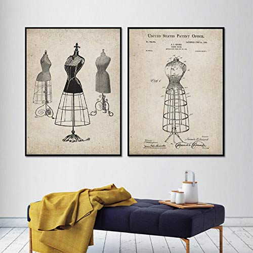 Leinwandbilder Bilder Wandkunst Vintage Malerei Kleid Couture Mode Nähzimmer Wohnkultur Modularen Nordischen Stil Poster 50x70cmx2 Rahmenlos