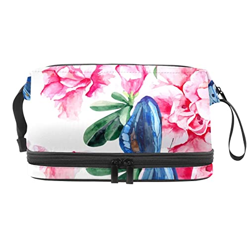 Kosmetiktasche, große Kapazität, blaue Schmetterlinge, rosa Blume, Make-up-Tasche, wasserdichte Make-up-Tasche, Organizer, Mehrfarbig, 27x15x14 cm/10.6x5.9x5.5 in