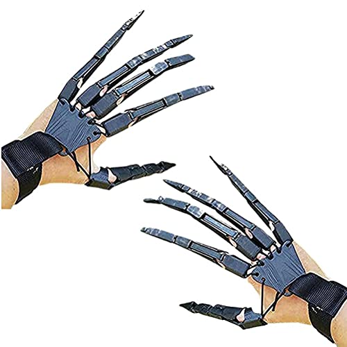 BSTCAR 2 Stück Lange Krallen, Halloween Gelenkkrallen Handschuhe mit flexiblem Gelenk, Horror Skelett Hand Knochen Reaper Handschuhe Cosplay Requisiten geeignet für die meisten Menschen