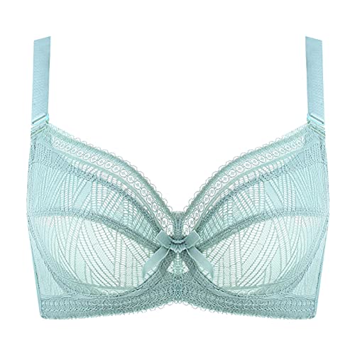 Damen Minimizer-BH, Vollfigur-Spitze, Alltags-BHs, Übergröße, volle Abdeckung, ungepolsterte Unterwäsche, Bralette (Farbe: Lotusblattgrün, Größe: 100 g)