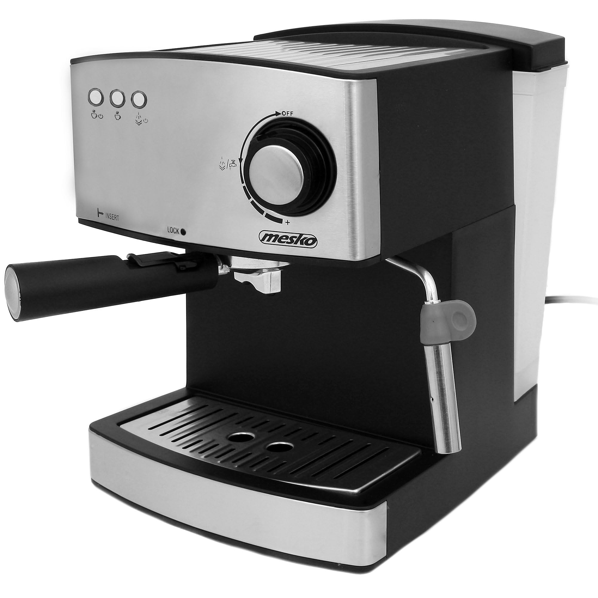 Mesko MS4403 Kaffeemaschine Espresso, Siebträgermaschine 15 Bar, Espressomaschine Klein für Kaffee Cappuccino und Latte, Milchaufschäumer, Tassenwärmer, Edelstahl-Ausführung, 1,6L Wassertank, 850 W