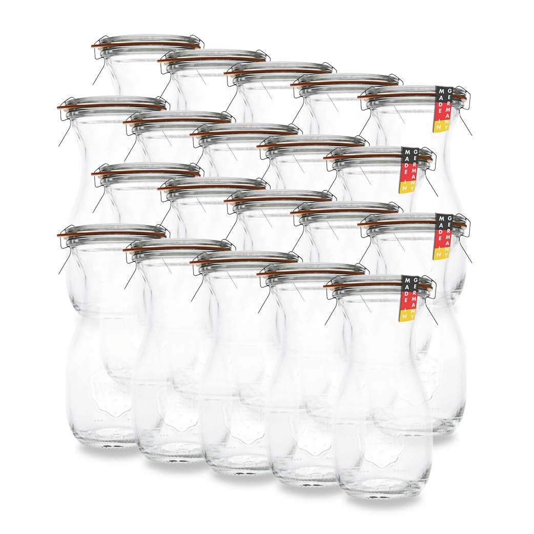WECK 20er Set 250ml leere Glasflasche inkl. Verschluss und Dichtung - Zum selbst befüllen von Milchflaschen, Saftflaschen, Smoothie Flaschen