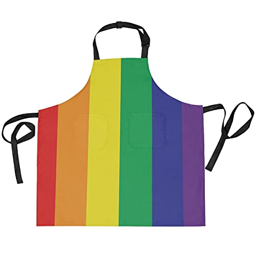 COZYhome Hochwertige Küchenschürze mit Taschen, LGBT Regenbogen Streifen Schürze Lätzchen für Damen Herren Kochen Backen Restaurant Café Kellner Schürzen mit verstellbarem Hals