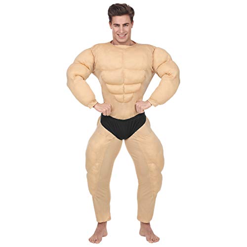 Amakando Lustiges Bodybuilder-Kostüm Gymbo/Hautfarben-Schwarz in Größe L (52) / Beeindruckendes Ganzkörper-Kostüm Gewichtheber/Perfekt angezogen zu Straßenkarneval & Mottoparty