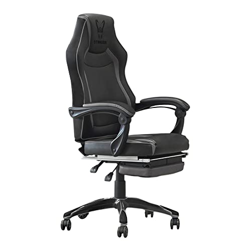 Woxter Stinger Station Rx Black - Gaming Chair (Stahlwelle, Umfrage (Gas Kolben Klasse 4), ausziehbare Fußstütze, ergonomische Armlehnen, Kippen bis zu 170 Grad, leise Räder Scuff