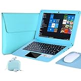 Windows 10 Laptop 25,7 cm (10,1 Zoll) Quad Core Notebook schlank und leicht Mini Netbook Computer mit Netflix YouTube Bluetooth WiFi Webcam HDMI und Laptoptasche, Maus, Mauspad und Kopfhörer (blau)