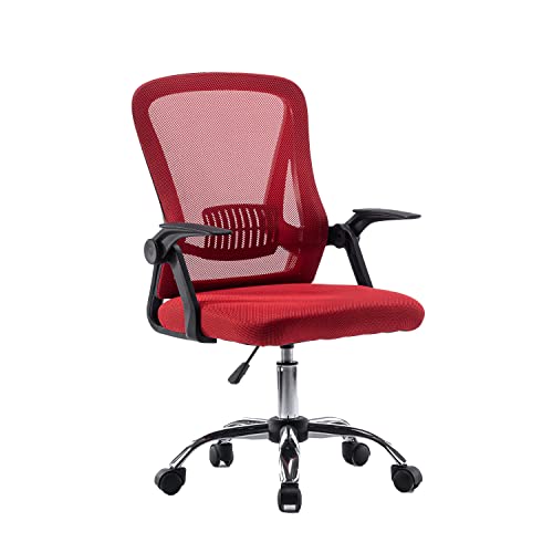 Panana Bürostuhl Ergonomisch, Schreibtischstuhl mit Netzbespannung, Arbeitsstuhl mit Armlehnen, Drehstuhl aus Mesh, höhenverstellbarer Computerstuhl (Rot)
