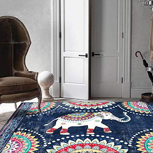 Teppich Elefant Tier Böhmischer Teppich, für Kinderzimmer Wohnzimmer Schlafzimmer Esszimmer Nachttisch Küche rutschfest blau-80 * 120CM