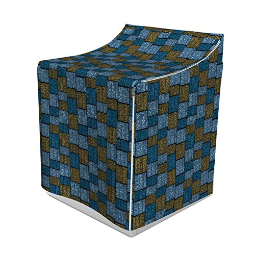 ABAKUHAUS Jahrgang Waschmaschienen und Trockner, Abstrakte Design Orientalische Geometrische Rasterstil Quadrate und Rechtecke, Bezug Dekorativ aus Stoff, 70x75x100 cm, Blau Caramel Blassblau