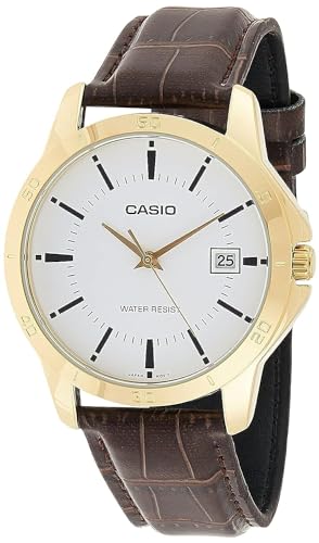 CASIO Herren Analog Quarz Uhr mit Leder Armband MTP-V004G-7