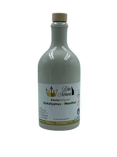 Sauna Aufguss Eukalyptus - Menthol - 500ml in weißer Steinzeugflasche mit Korkmündung in gewohnter Premiumqualität von Dufte Momente