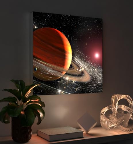 MyMaxxi - Pixlip Poster Saturn Wandbild Design Wand Dekoration, Foto Mehrfarbig Leuchtrahmen - Planet, 60x60 cm, Rahmen: Leuchtrahmen inkl. Druck