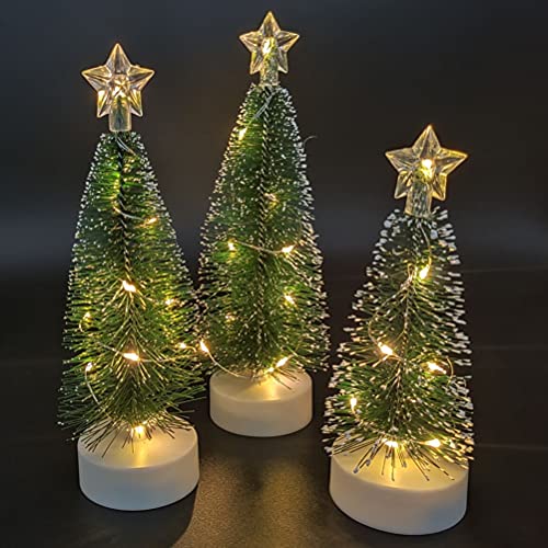 3 Stück Miniatur Weihnachtsbaum, Künstlich Klein Deko Christbaum, Deko Grün Tischbaum, aus Kunststoff und Kupferdraht Lampen, Verwendet für den Desktop Einkaufszentrums Weihnachtstag