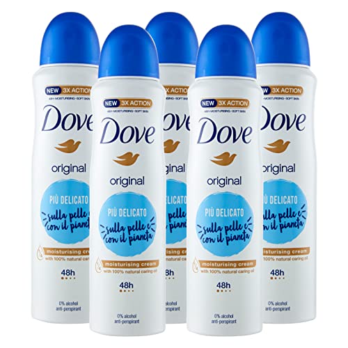 5x Dove Original 48h Deospray Delicare 0% Alkohol Antitranspirant - 5 Lufterfrischer je 150ml