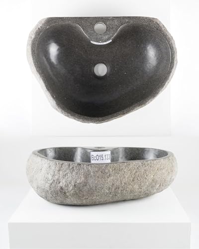 40 cm ovales Naturstein Waschbecken in grau mit Hahnloch von WOHNFREUDEN - Mit Unikat Auswahl