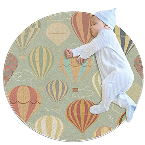Kindergarten Teppich Heißluftballons Runde Teppiche für Princess Castle Weiche kreisförmige Teppiche für Kinder Baby Schlafzimmer Playhouse Teppich Kinderzimmer Teppiche 100x100cm