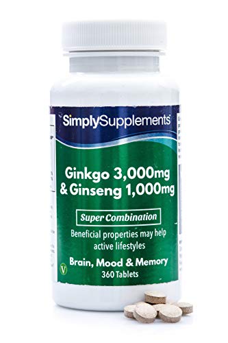 Ginkgo Biloba 3000mg & Koreanischer Ginseng 1000mg - Geeignet für Veganer - 360 Tabletten - SimplySupplements
