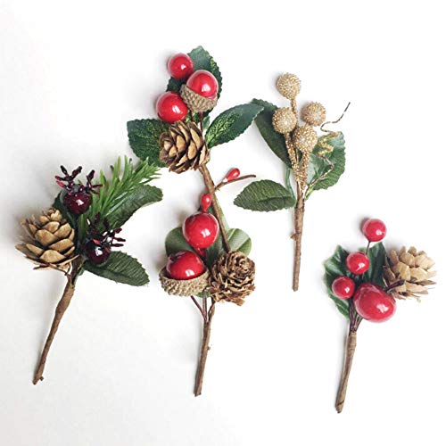 VKTY Weihnachtsblumen-Arrangement, 20 Stück, künstliche Tannenzapfen, Beeren-Stiele, Deko, Blumensträuße, Siehe Abbildung