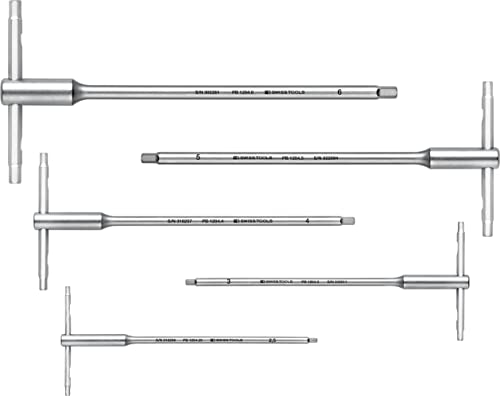 PB Swiss Tools T-Griff Innensechskant Set mit Gleit-Quergriff PB 1204.Set 6 | 100% Swiss Made | Sechskant Schraubendreher Set 2,5/3/4/5/6 mm für Schraubarbeiten in Industrie und Handwerk