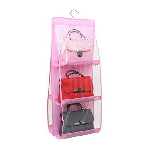 ZXCV 6 Taschen hängen Regale Organizer, Faltbare Handtasche Aufbewahrungstaschen klar Geldbörse Schrank, platzsparend für Wohnzimmer Schlafzimmer Heimgebrauch, 80 x 35 x 32 cm, Pink