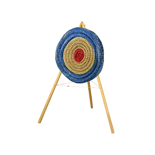 Runde Strohscheibe Deluxe - Ø 80 cm x 8 cm - Zielscheibe - Farbe: blau-rot + Holzständer S140; Zubehör für Bogenschießen, Pfeil und Bogen, Bogensport