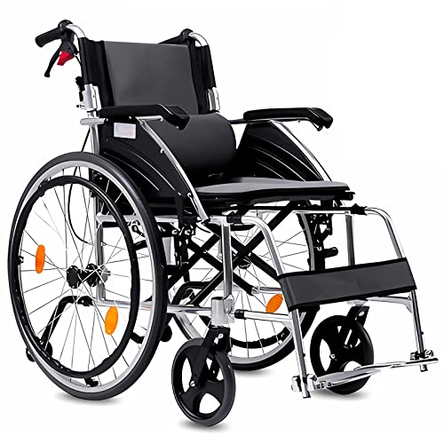 Bueuwe Rollstuhl Faltbar Leicht Reiserollstuhl, Ultraleicht Rollstühle mit Selbstantrieb, Aktivrollstuhl für die Wohnung und Unterwegs, Belastbarkeit 150 kg, Sitzbreite 46 cm, Aluminium