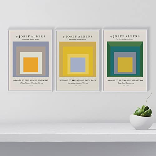 Berühmtes Josef Albers Abstraktes geometrisches Leinwandbild, Kunst, Wandbild, Posterdruck, moderne Wohnkultur für Wohnzimmer, 50 x 70 cm (19,6 Zoll x 27,5 Zoll) x 3, kein Rahmen