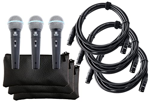 Pronomic DM-58-B Vocal Mikrofon mit Schalter 3er Set inkl. 3X 5m XLR Kabel mit Druckvollem, warmem Klang