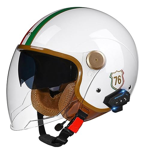 Motorradhelm Bluetooth Jethelm 3/4 Helm,ECE Zertifizierung Motorrad Integrierter Bluetooth-Helm Jet Scooter Helm Rollerhelm Jet-Helm Herren Damen Mit Doppelspiegel Herren Damen G,L