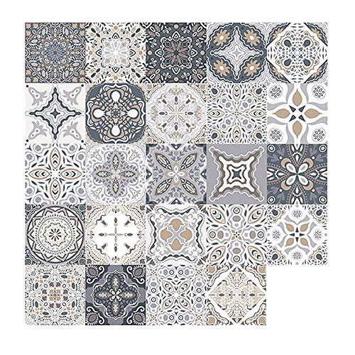 Bestine 24 Stück Fliesenaufkleber Fliesen Aufkleber Retro Mosaik marokkanischen Stil Selbstklebende Fliesen überträgt Aufkleber DIY für Küche Badezimmer Home Decor (72 Stück, 10 x 10 cm)