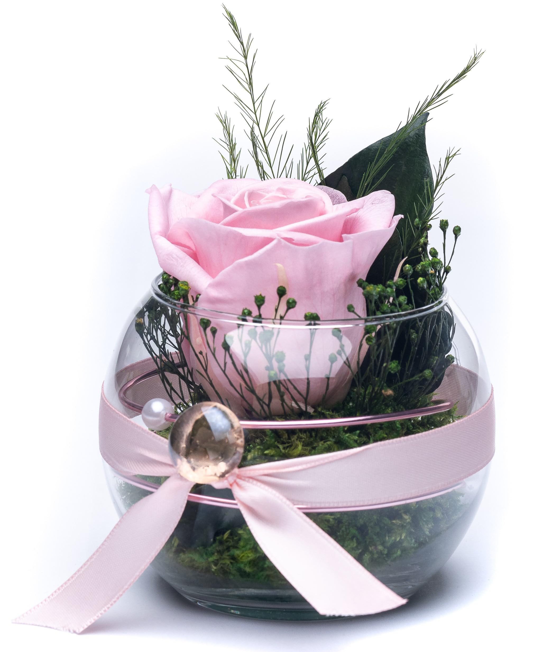 Rosen-Te-Amo | Muttertag Infinity Rosen | premium konservierte ewige Rose im Glas-Vase | duftend | handgefertigt mit echten Deko-Foliage | feines Design | Geburtstagsgeschenk Frauen Mama Freundin Oma