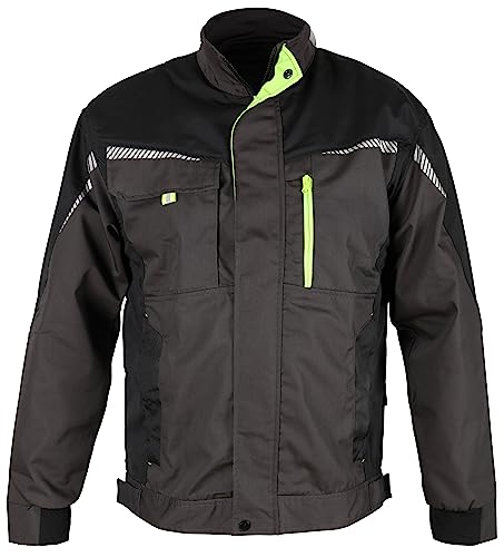 Prisma® - Herren Multifunktionale Arbeitsjacke Bundjacke - reflektierende Streifen - Enge Passform - Grau/Schwarz/Grün 50