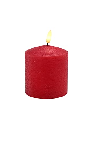 Klocke Dekorationsbedarf Edle LED Kerze mit rustikaler Oberfläche - Timer & Realistisch Flackerndes Licht - Wertige Echtwachskerze (Rot, Höhe: 11cm - Ø 7,5cm)
