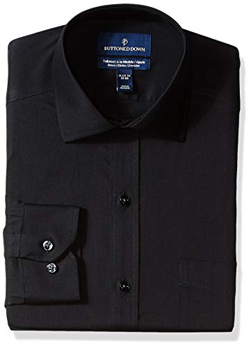 Buttoned Down Herren Bügelfreies Oberhemd aus Stretch-Twill mit körpernaher Passform, Schwarz, 42 Kragen / 96 Ärmel
