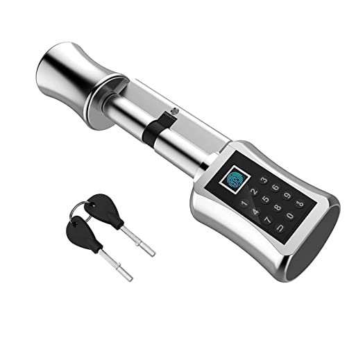 eLinkSmart Fingerprint Tür-Schließzylinder Elektronisches Sicherheitsschloss mit Tastatur Codes, Geeignet für die meisten EU-Türschlösser, DIY schnell Montage, USB, Edelstahl gebürstet(80MM)