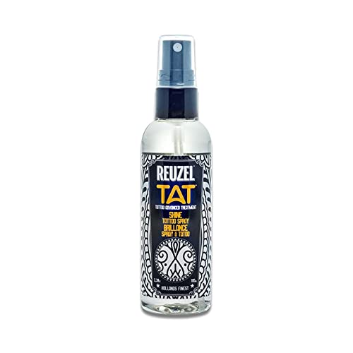 Reuzel Shine Tattoo Spray - Delivers Instant Color Pop - Fast Absorbing, Non Greasy Formula - Leaves Skin Soft with Youthful Appearance - Protects Tattoos from Sweat - Vegan - Paraben Free - 100 ml