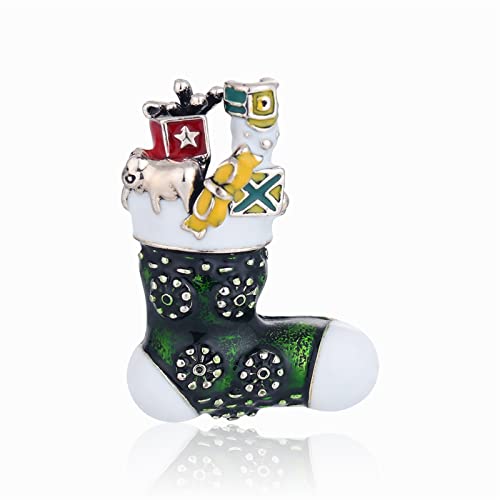 Brosche Mode Weihnachten Brosche Emaille Santa Socken Anzug Jacke Metall Pin Abzeichen Brosche Weihnachtsschmuck Damen-Brosche (Color : Green)
