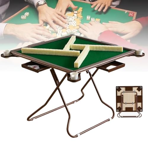 Cashwise Mahjong-Tisch, faltbar, quadratischer Kartenspieltisch für 4 Spieler mit Getränkehaltern und Chip-Rillen, tragbarer Poker-Domino-Brettspieltisch für Blackjack, Puzzlespiele