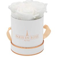 PARIS EN ROSE Rosenbox Petit Palais Bijou | bis 3 Jahren haltbar | Weiß-Schwarz mit Weißen Infinity Rosen | Flowerbox mit 4 konservierten Blumen
