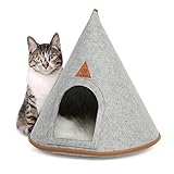 CanadianCat Company | Katzen Tipi Zelt für Haustiere Katzenzelt Cone Katzen Tipi, XL Katzenhöhle aus Filz inkl. Flauschkissen, hellgrau, 55 x 55 x 65 cm